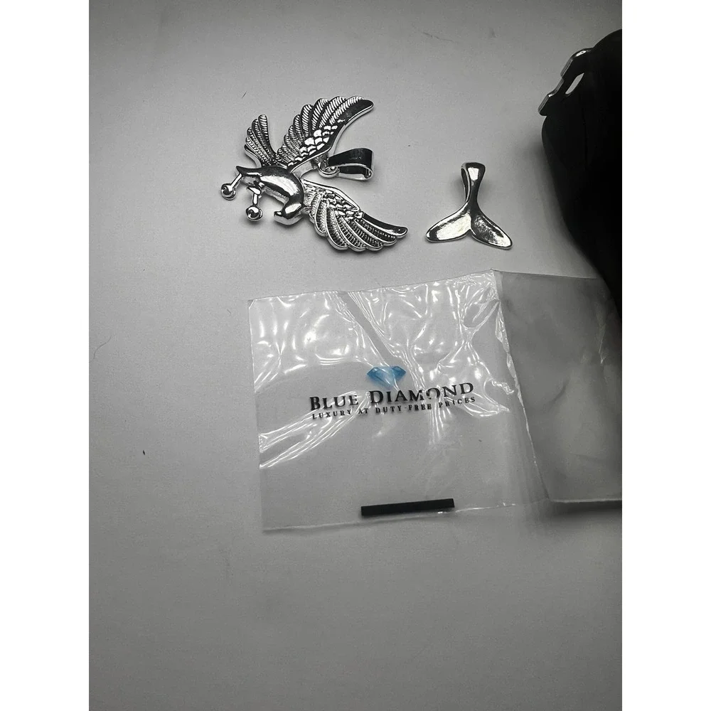 Silver Tone Diamond Cut Eagle Pendant & Mermaid Tail Pendant Blue Diamond Luxury